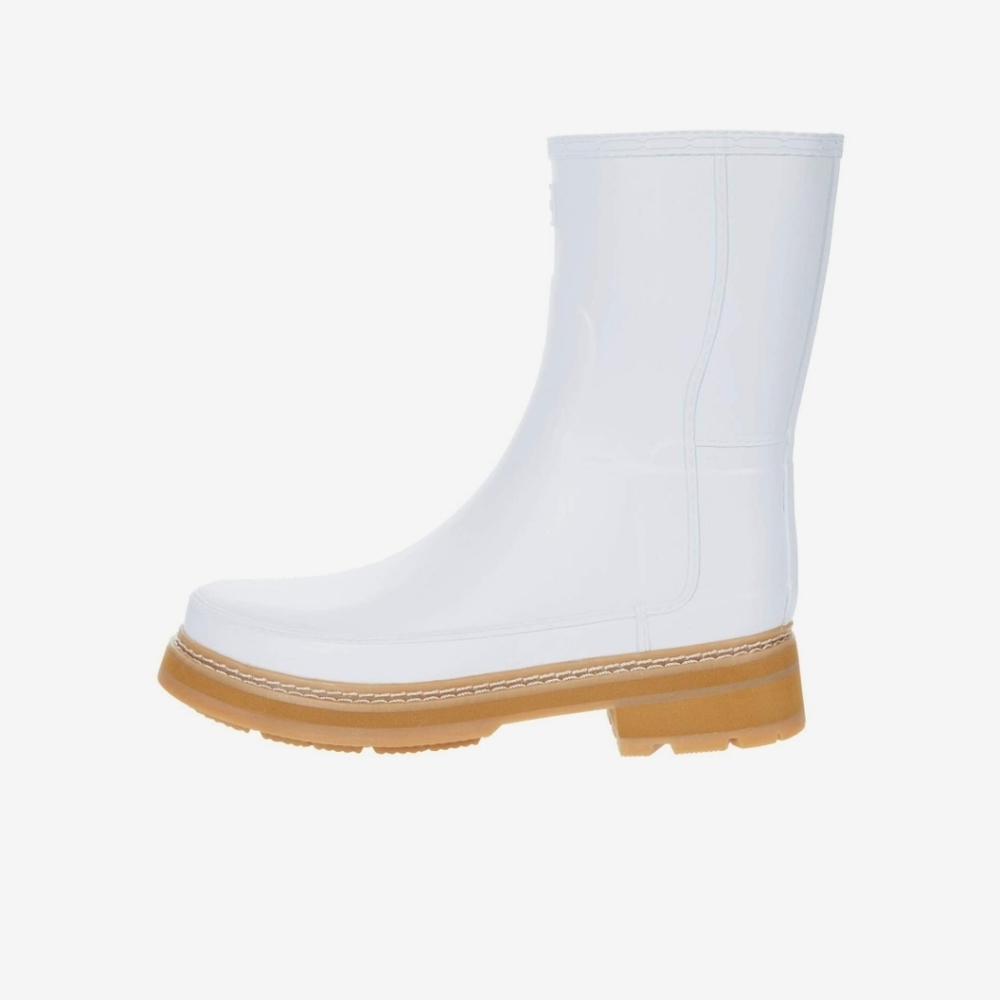 Hunter Refined Short Stitch Detail Wellington Boots Spurrey White Tan